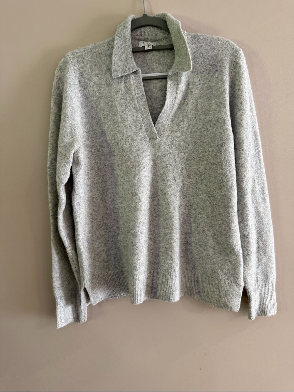 J. Crew Light Gray V‑Neck Collared Sweater